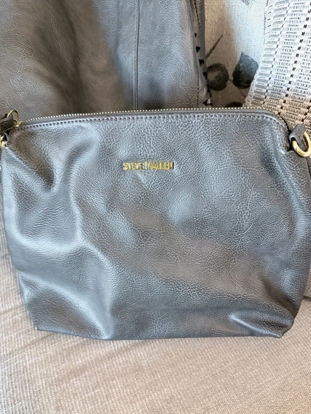 Steve Madden Black Leather Tote with Tassel and Gold Accents